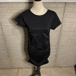 Blanqi Maternity Everyday Black Short Sleeve Ruched MIDI Dress Size M/L
